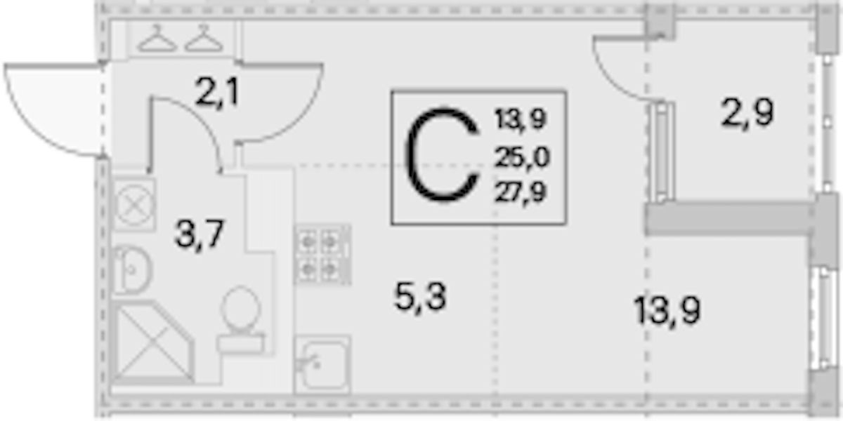 Квартира студия 25 м², 4/5 эт., ЖК «ЮгТаун. Олимпийские кварталы»